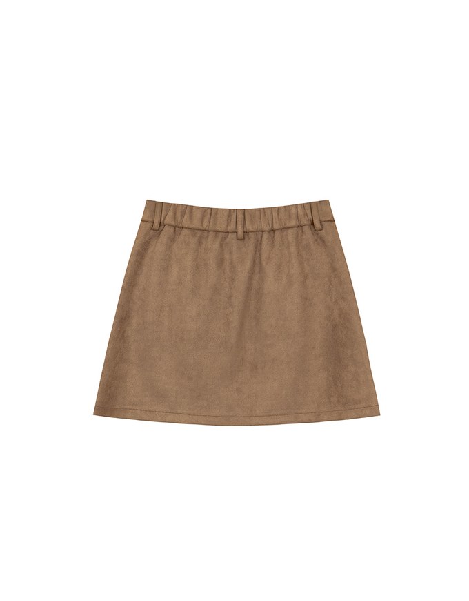 High Waist Faux Suede A Line Mini Skirt with Pockets