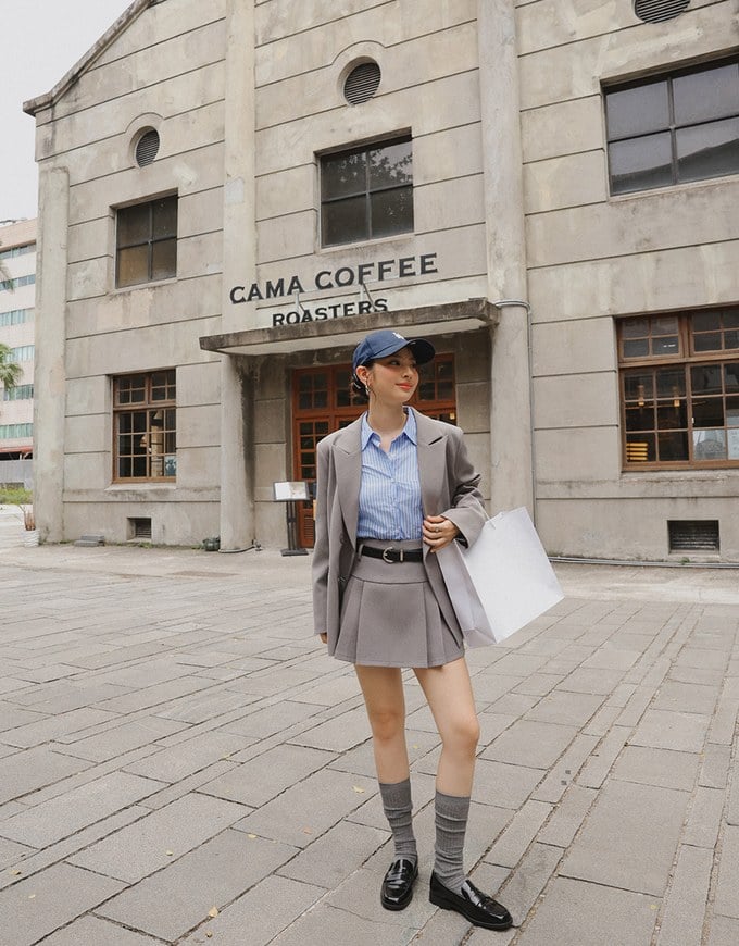 【Ling Cheng Design】High Waist Tailored Pleated Mini Skirt