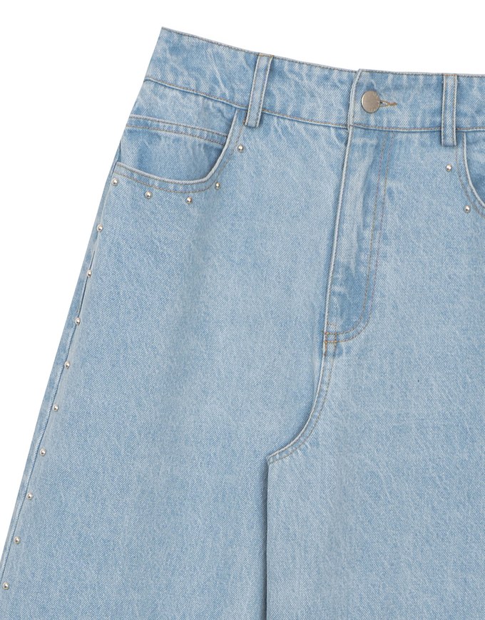Studded Side Trim Wide Leg Jeans Denim Pants