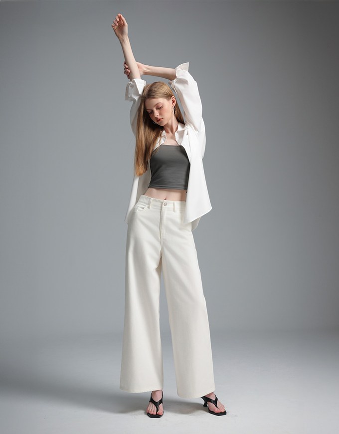 【Stain Resistant】Relaxed Fit High Waist Wide Leg Jeans Denim Pants