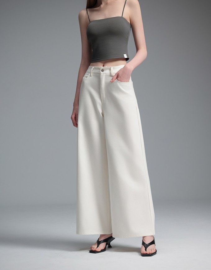 【Stain Resistant】Relaxed Fit High Waist Wide Leg Jeans Denim Pants