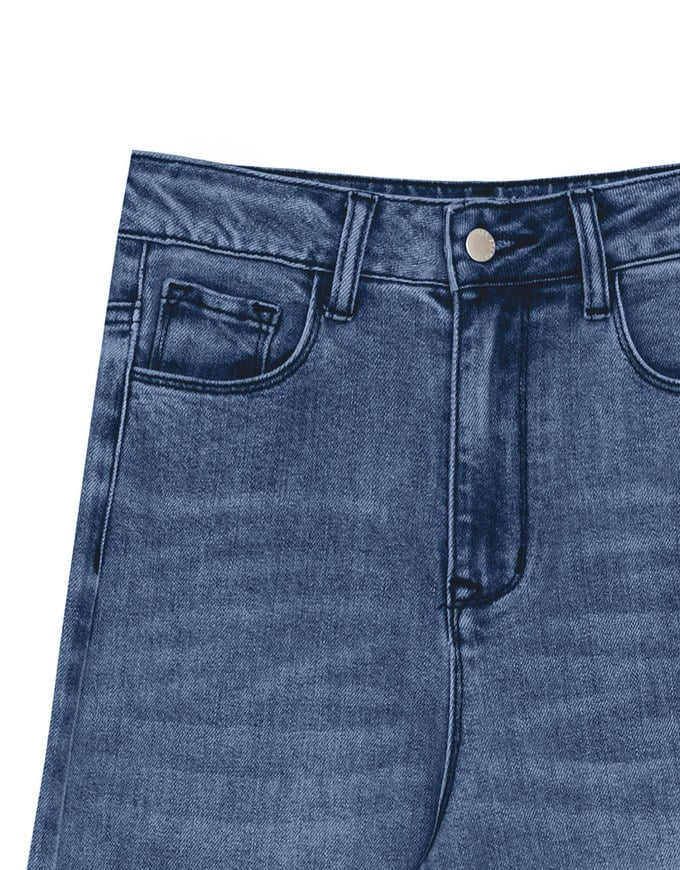 【Ling Cheng Design】Vintage Wash High Waist Jeans Denim Wide Leg Pants