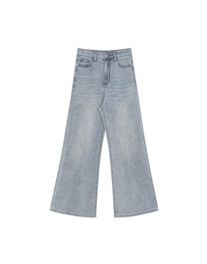 【Ling Cheng Design】Vintage Wash High Waist Jeans Denim Wide Leg Pants