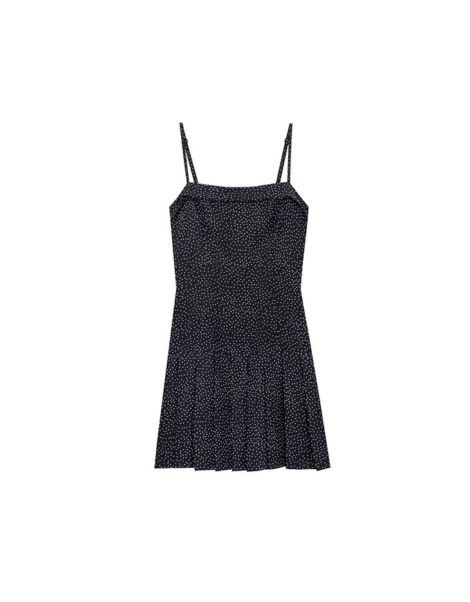 Spaghetti Strap Polka Dot Pleated Cami Mini Dress
