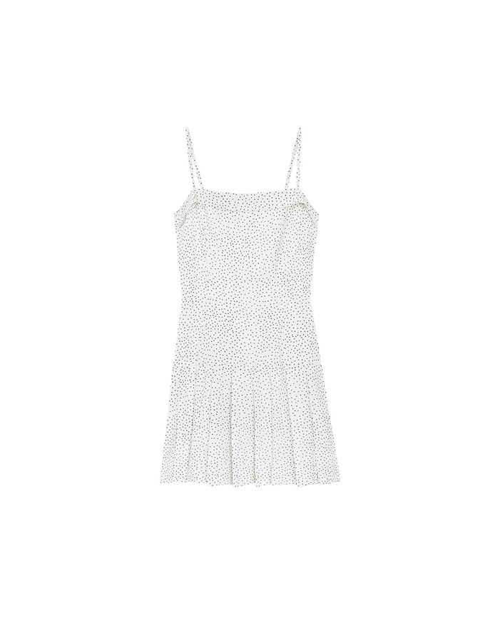 Spaghetti Strap Polka Dot Pleated Cami Mini Dress