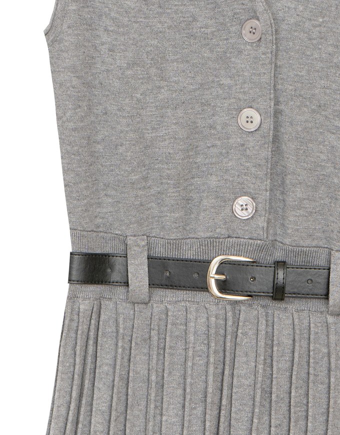 Button Front V Neck Knit Pleated Cami Dress