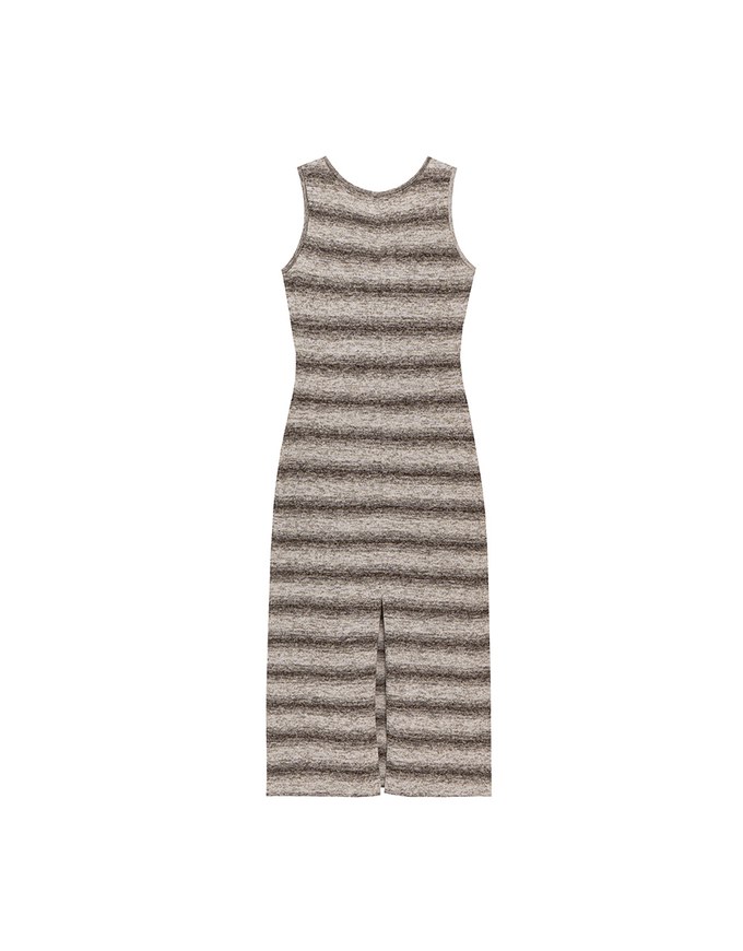Sleeveless Scoop Neck Striped Knit Bodycon Maxi Dress