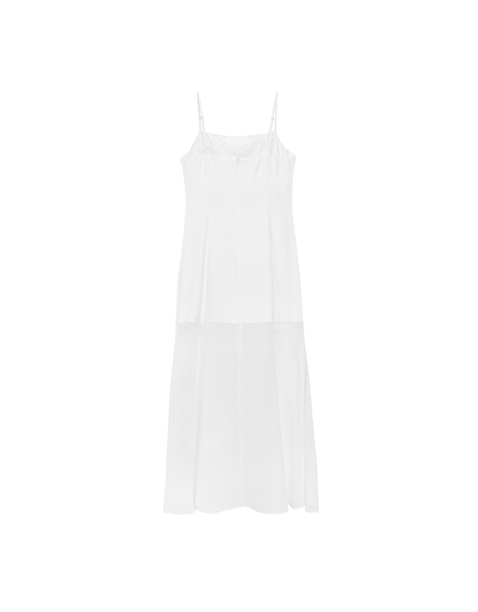 Layered Sheer Panel Spaghetti Strap Padded Maxi Dress