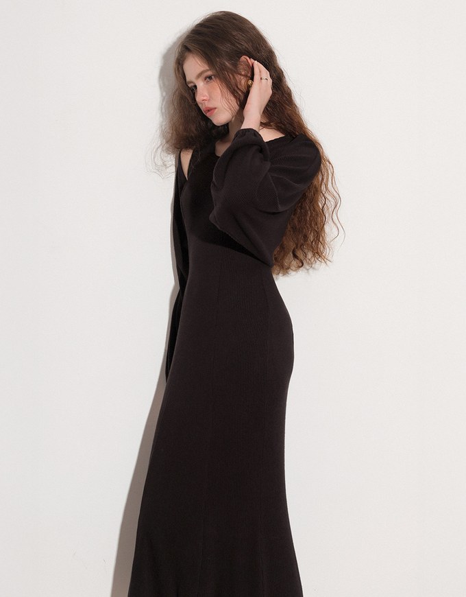 Sleeveless Knit Maxi Dress and Detachable Sleeve Cardigan Set Wear