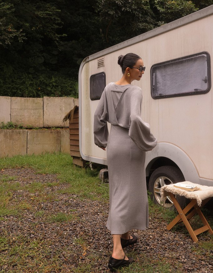 Sleeveless Knit Maxi Dress and Detachable Sleeve Cardigan Set Wear