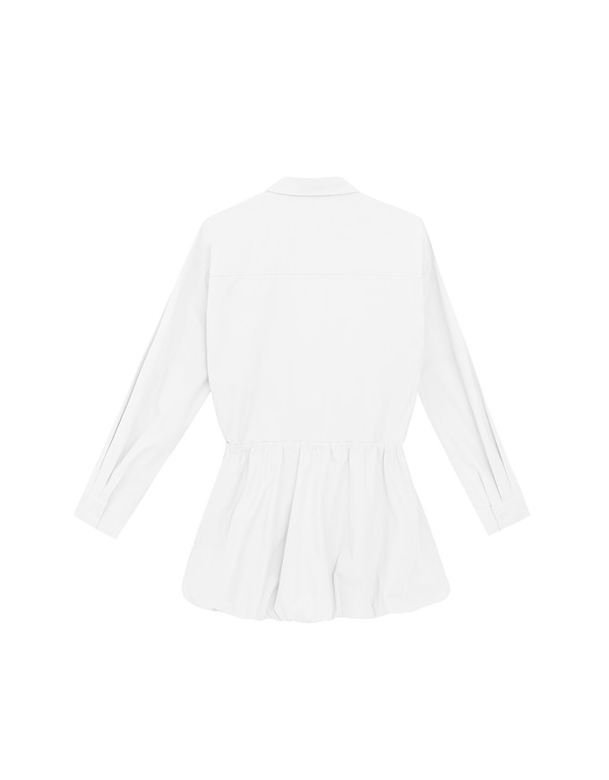 Adjustable Drawstring Waist Balloon Hem Shirt Dress