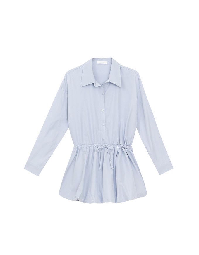 Adjustable Drawstring Waist Balloon Hem Shirt Dress