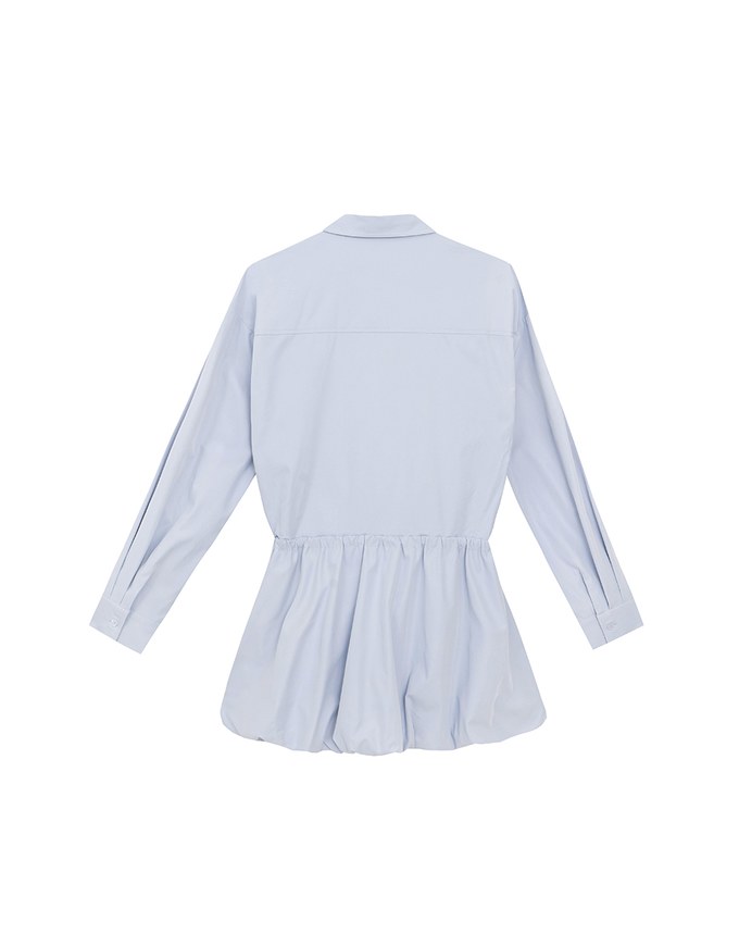 Adjustable Drawstring Waist Balloon Hem Shirt Dress