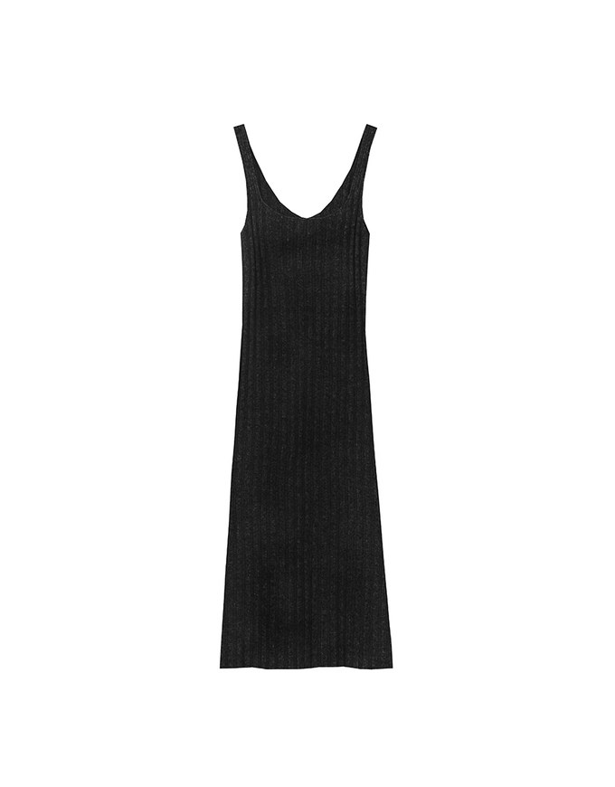 Ribbed Knit U Neck Sleeveless Maxi Dress