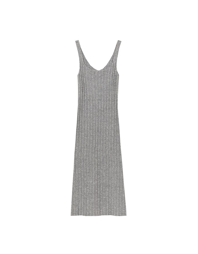Ribbed Knit U Neck Sleeveless Maxi Dress
