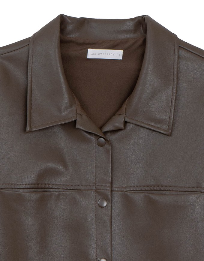 Classic Collar Faux Leather Snap Button Oversized Jacket