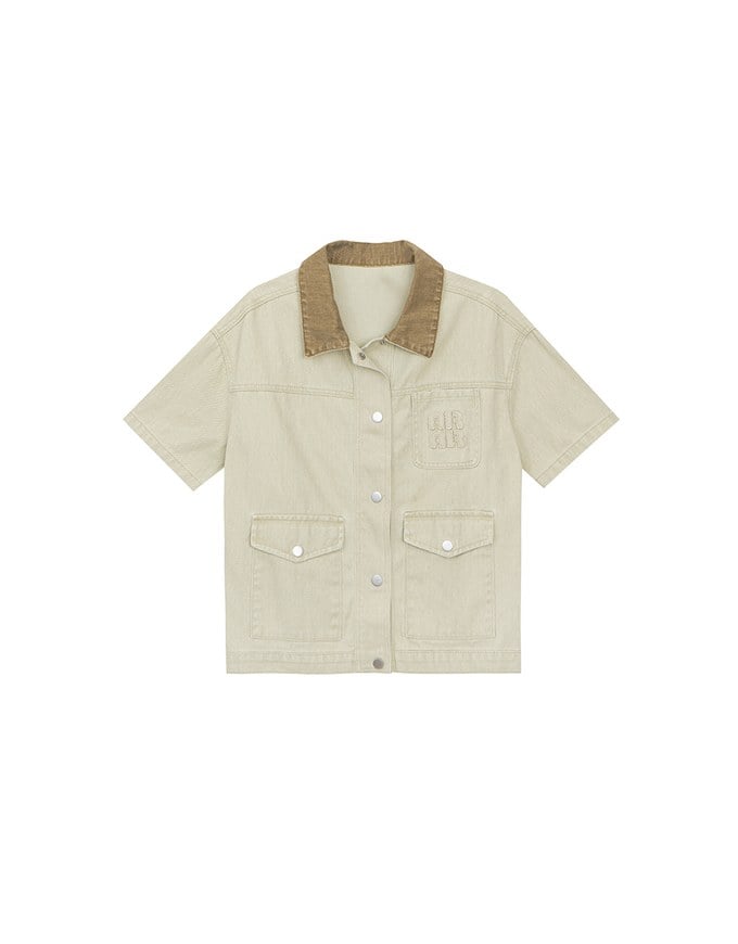 Contrast Collar Short Sleeve Jeans Denim Jacket