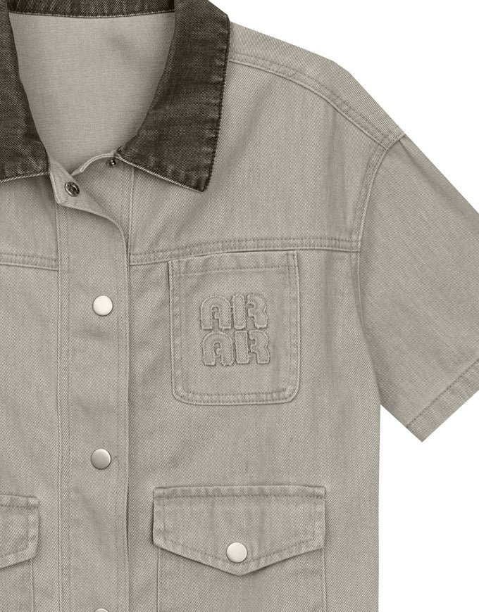 Contrast Collar Short Sleeve Jeans Denim Jacket