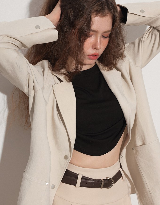 Oversized Lapel Blazer with Patch Pockets Detail