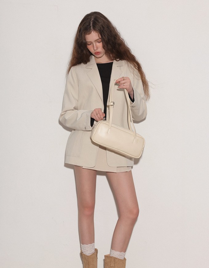 Oversized Lapel Blazer with Patch Pockets Detail