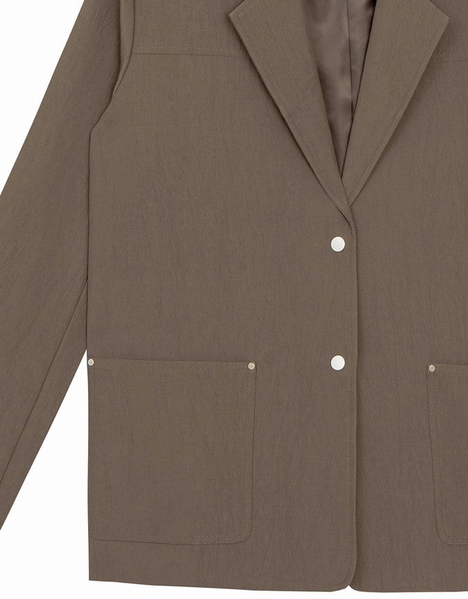 Oversized Lapel Blazer with Patch Pockets Detail