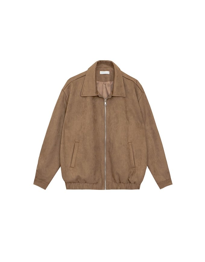 Faux Suede Oversized Collared Zip Up Jacket