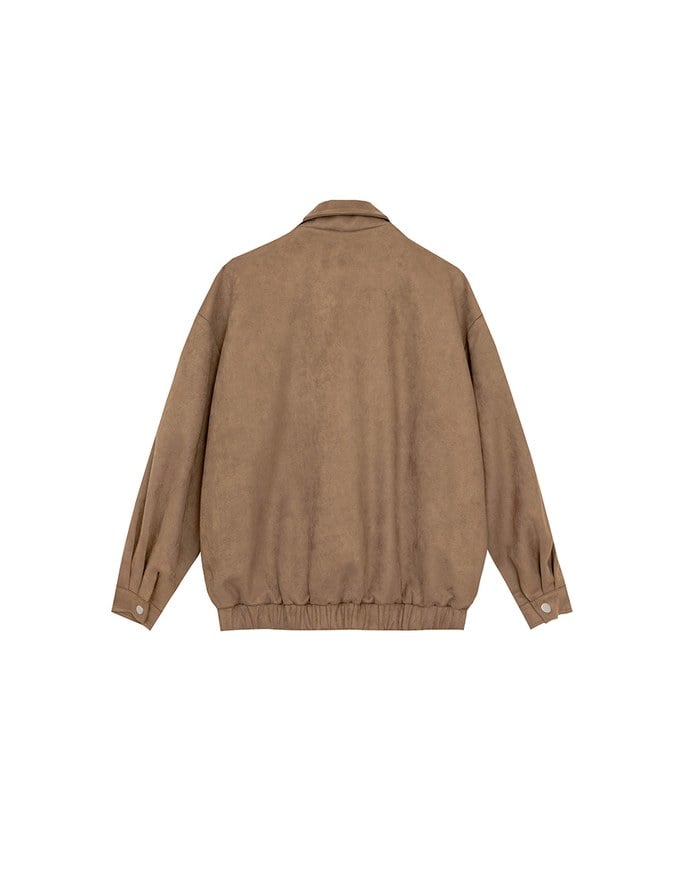 Faux Suede Oversized Collared Zip Up Jacket