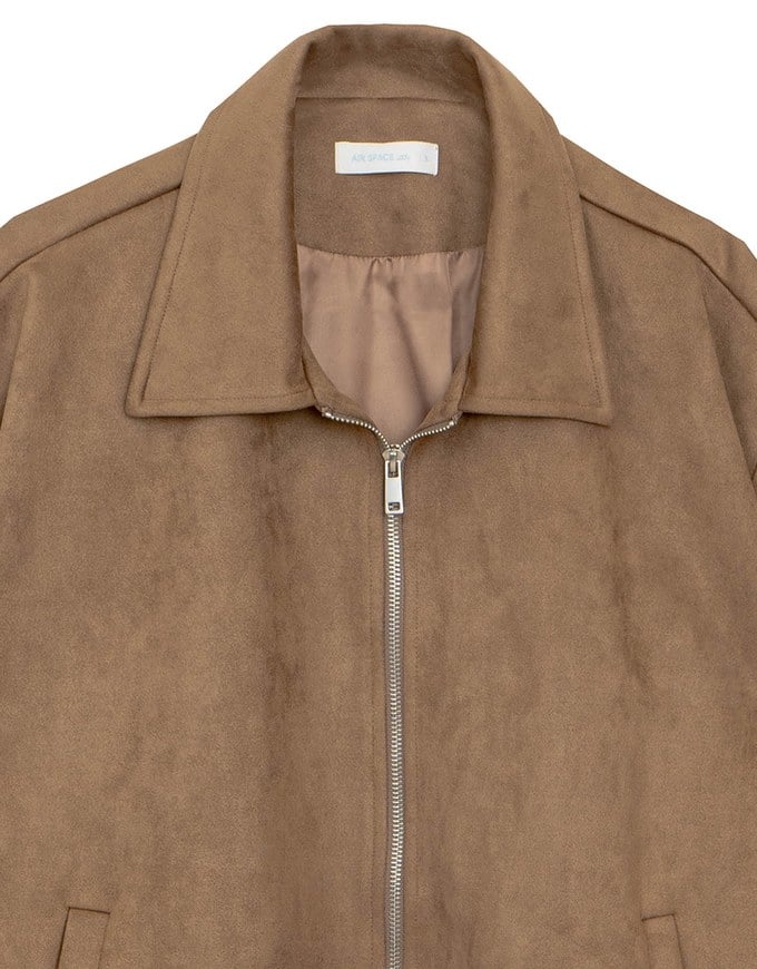 Faux Suede Oversized Collared Zip Up Jacket