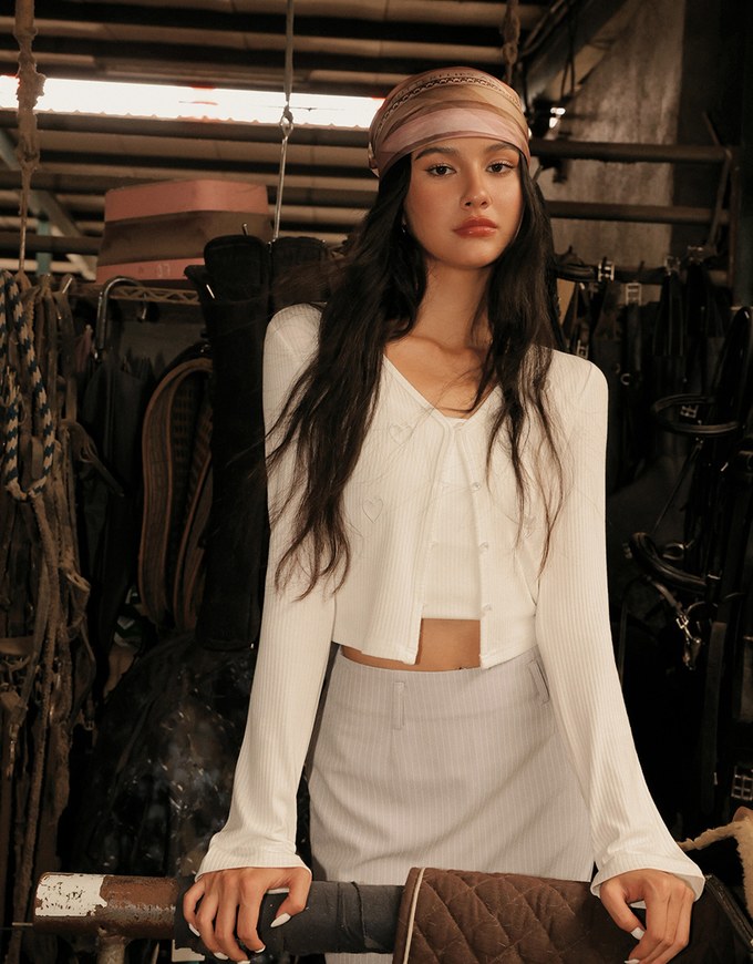 Heart Cutout Buttoned Knit Cardigan and Spaghetti Strap Crop Camisole Set Wear