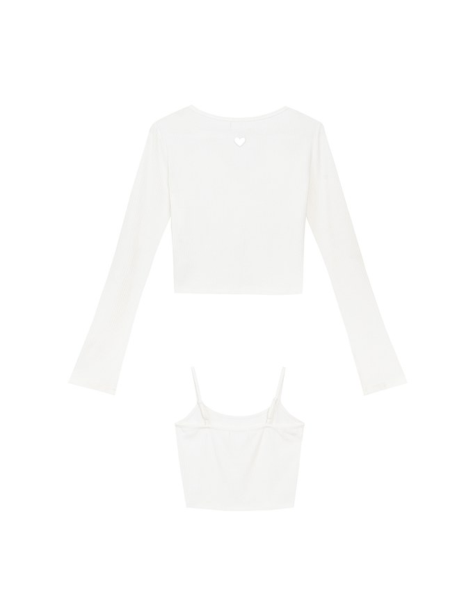 Heart Cutout Buttoned Knit Cardigan and Spaghetti Strap Crop Camisole Set Wear
