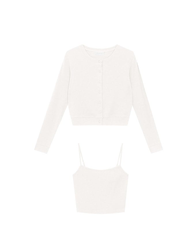 Cropped Button Front Cardigan and Spaghetti Strap Crop Camisole Set Wear