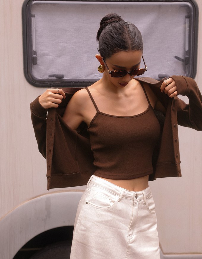 Cropped Button Front Cardigan and Spaghetti Strap Crop Camisole Set Wear