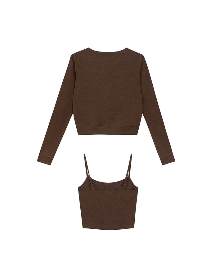 Cropped Button Front Cardigan and Spaghetti Strap Crop Camisole Set Wear