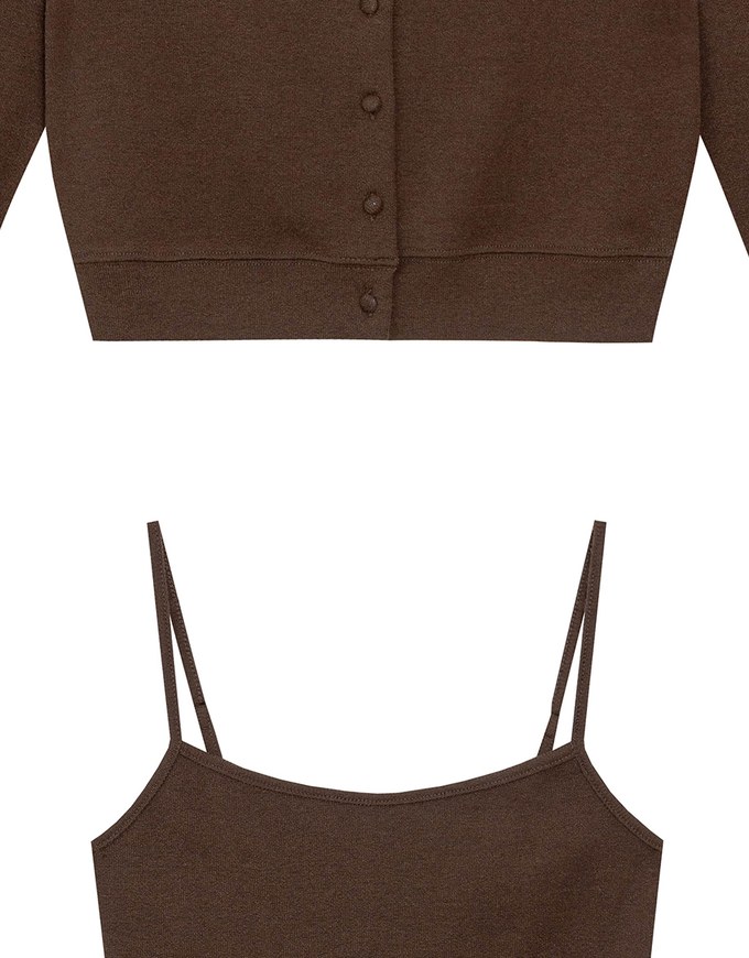 Cropped Button Front Cardigan and Spaghetti Strap Crop Camisole Set Wear