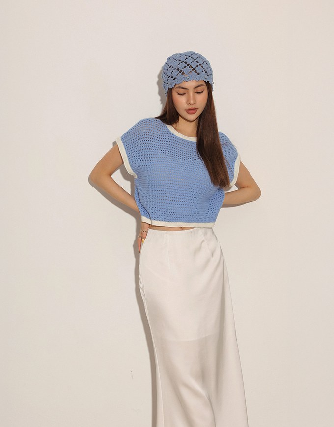 Contrast Trim Open Knit Crop Tank Top