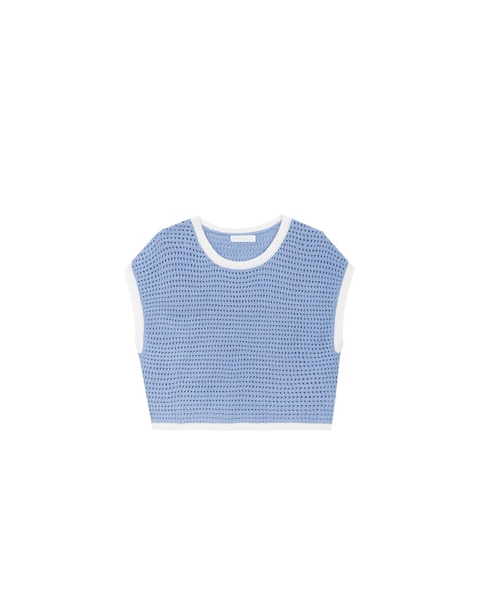 Contrast Trim Open Knit Crop Tank Top