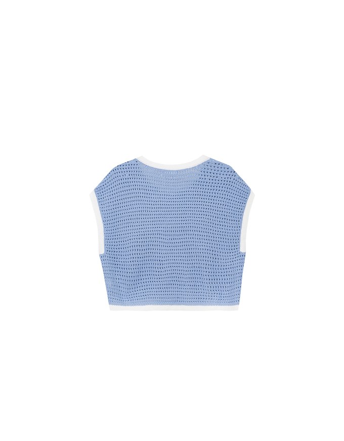 Contrast Trim Open Knit Crop Tank Top