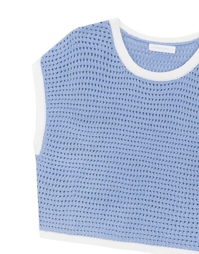 Contrast Trim Open Knit Crop Tank Top
