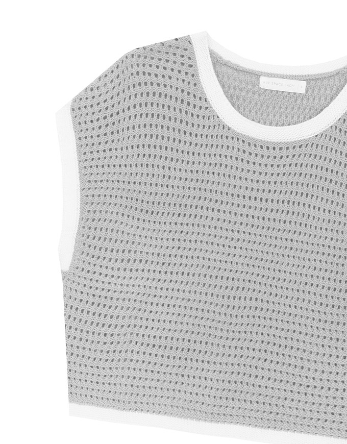 Contrast Trim Open Knit Crop Tank Top