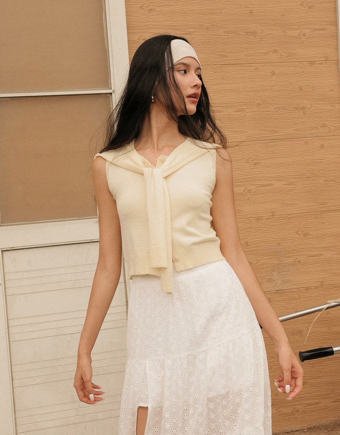 Knit Shawl Sleeveless Crop Cardigan Top