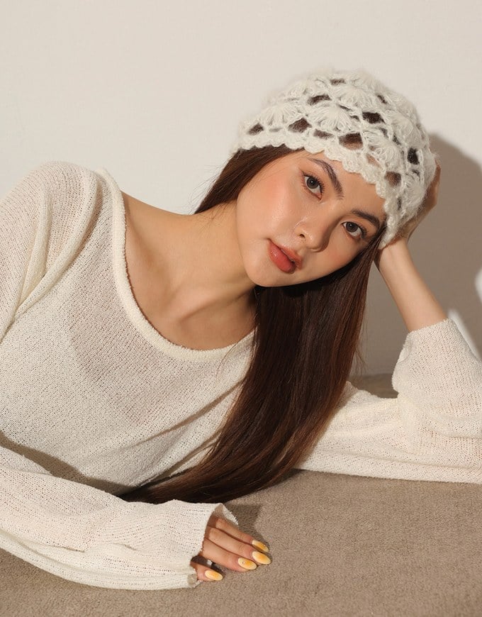 Sheer Round Neck Long Sleeve Oversized Knit Top