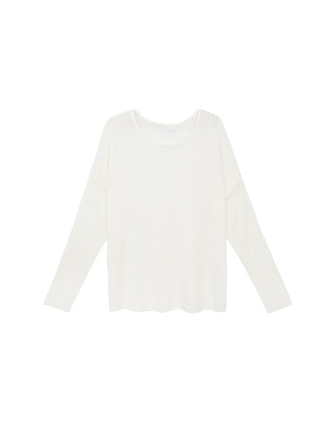 Sheer Round Neck Long Sleeve Oversized Knit Top