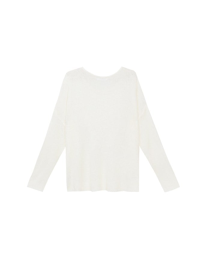 Sheer Round Neck Long Sleeve Oversized Knit Top