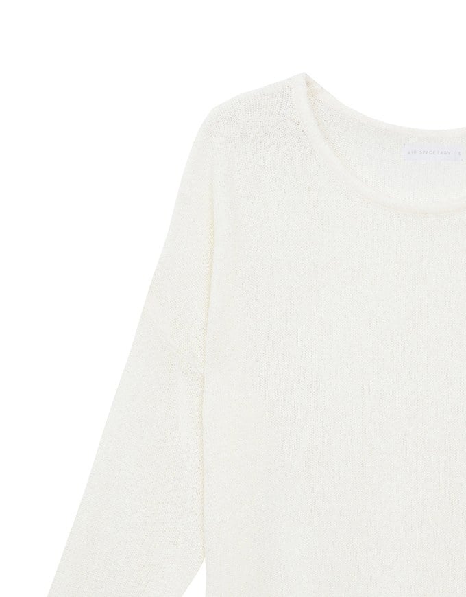 Sheer Round Neck Long Sleeve Oversized Knit Top