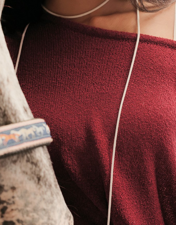 Sheer Round Neck Long Sleeve Oversized Knit Top