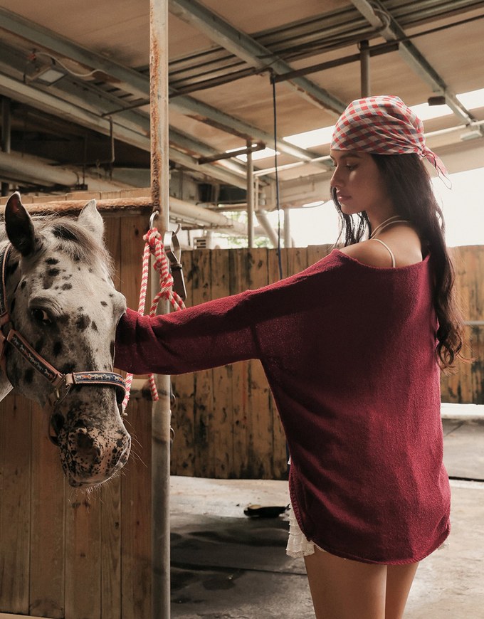 Sheer Round Neck Long Sleeve Oversized Knit Top