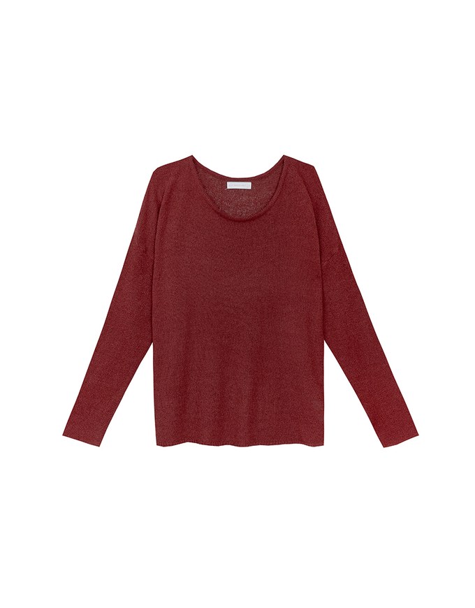 Sheer Round Neck Long Sleeve Oversized Knit Top
