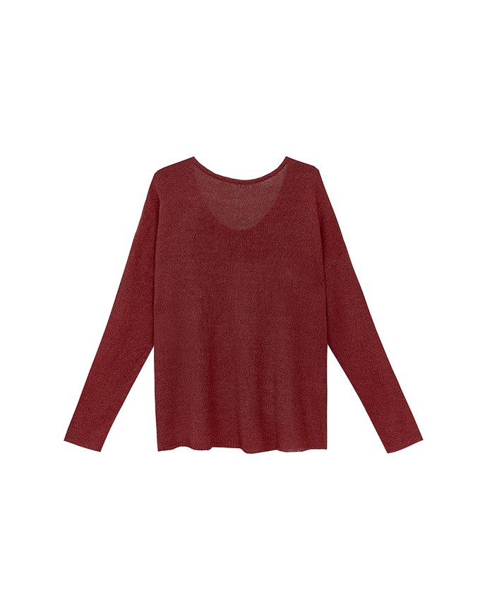 Sheer Round Neck Long Sleeve Oversized Knit Top