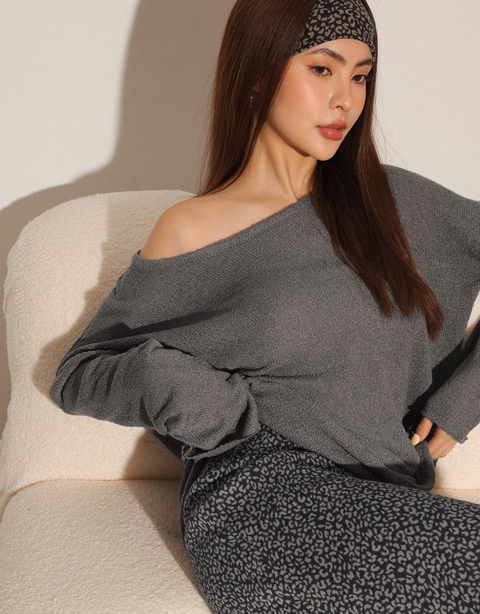 Sheer Round Neck Long Sleeve Oversized Knit Top
