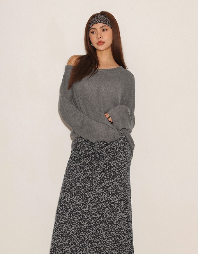 Sheer Round Neck Long Sleeve Oversized Knit Top